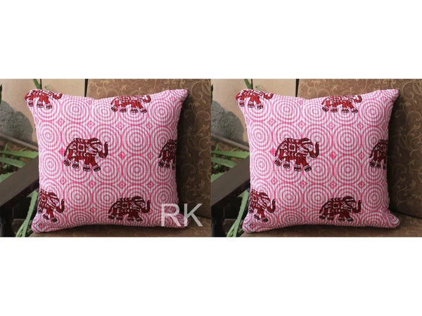 Pair Set Quilted Pillow Cover Case Couch Elephant Print Cushion Cover Home Decor