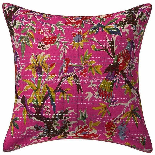 Cotton Kantha Cushion Cover, 2 Pcs Pack, Handmade Pillow cases, Sofa Cushions
