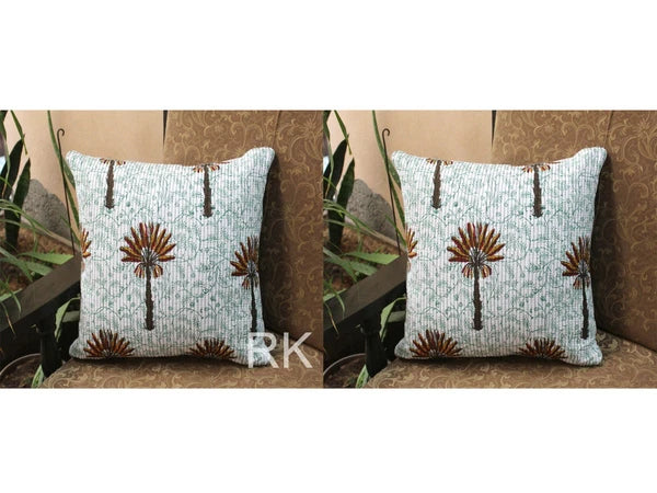Square 2 PC Set Quilted Pillow Cover Case Couch Tree Printed Sofa Cushion Cover