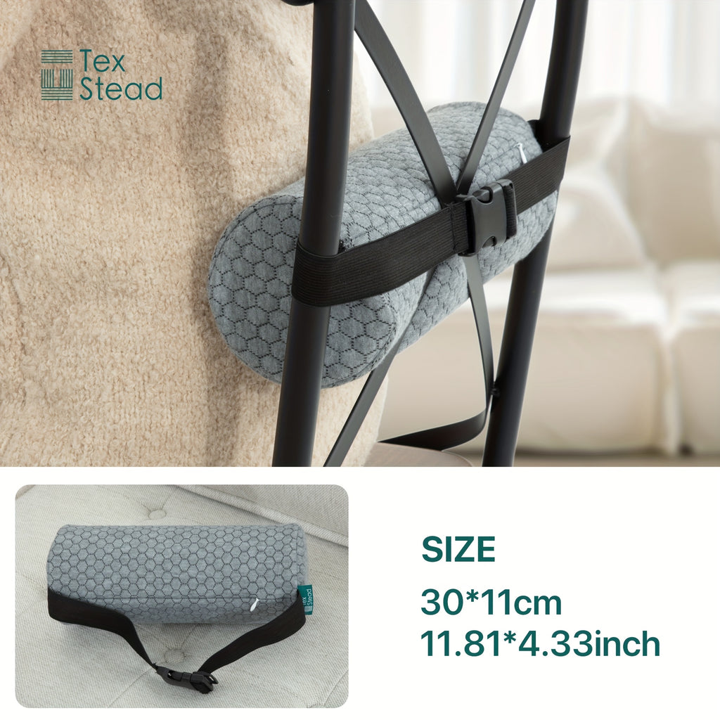 1pc TEXSTEAD Ergonomic Lumbar Support Pillow with Removable Cover & Elastic Strap – Medium Firm Foam Cylinder Bolster for Neck, Back, and Seat Relief – Ideal for Office, Car, and Home Use, Backrest Pillow, Posture Improvement, Contoured Design, Machine