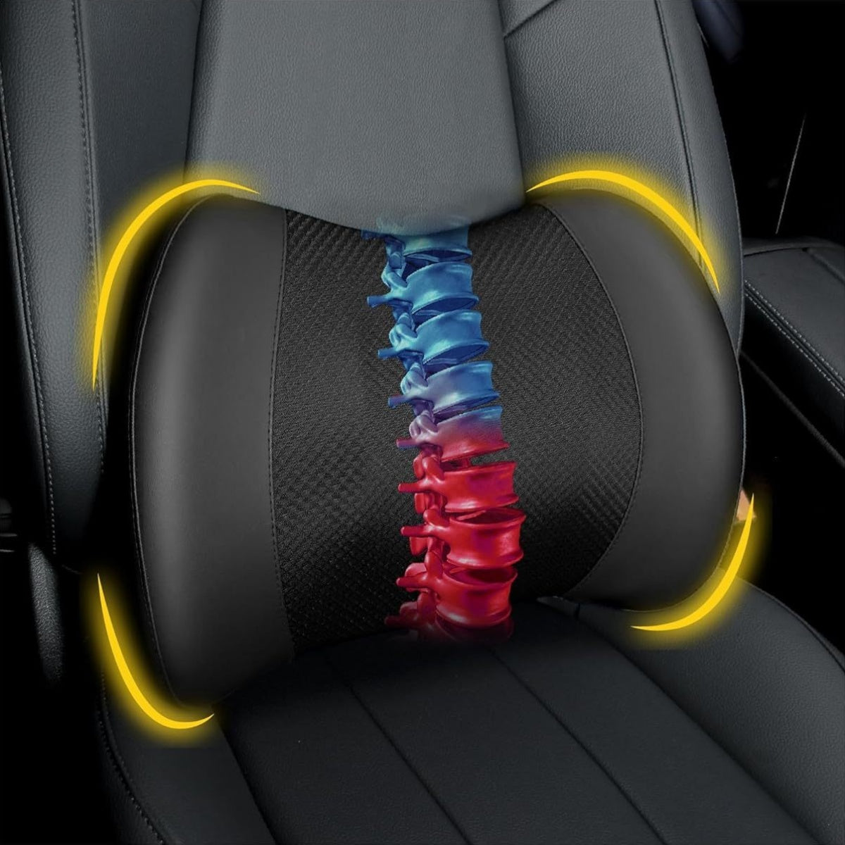 Ergonomic Lumbar Support Pillow for Lower Back - Posture-Correcting Cushion with, Car, Office Chair, Wheelchair - Lower Back Relief, Driving, Home & Travel - Machine Washable - Black, Backrest Pillow, Contoured Design, Durable Construction, Long Sitting