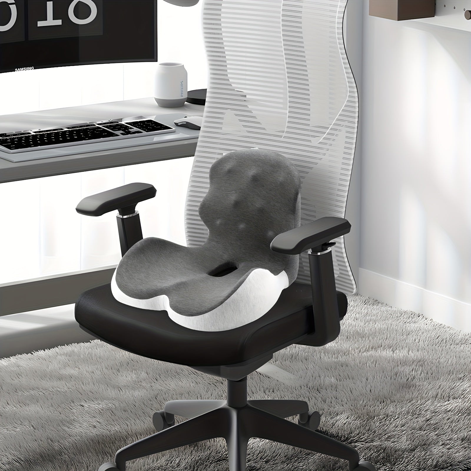 Memory Foam Seat Cushion, Office Chair Cushion With Lumbar Support Car Seat Cushion With 8 Back Massage Heads For Car, Truck, Desk, Gaming Chair