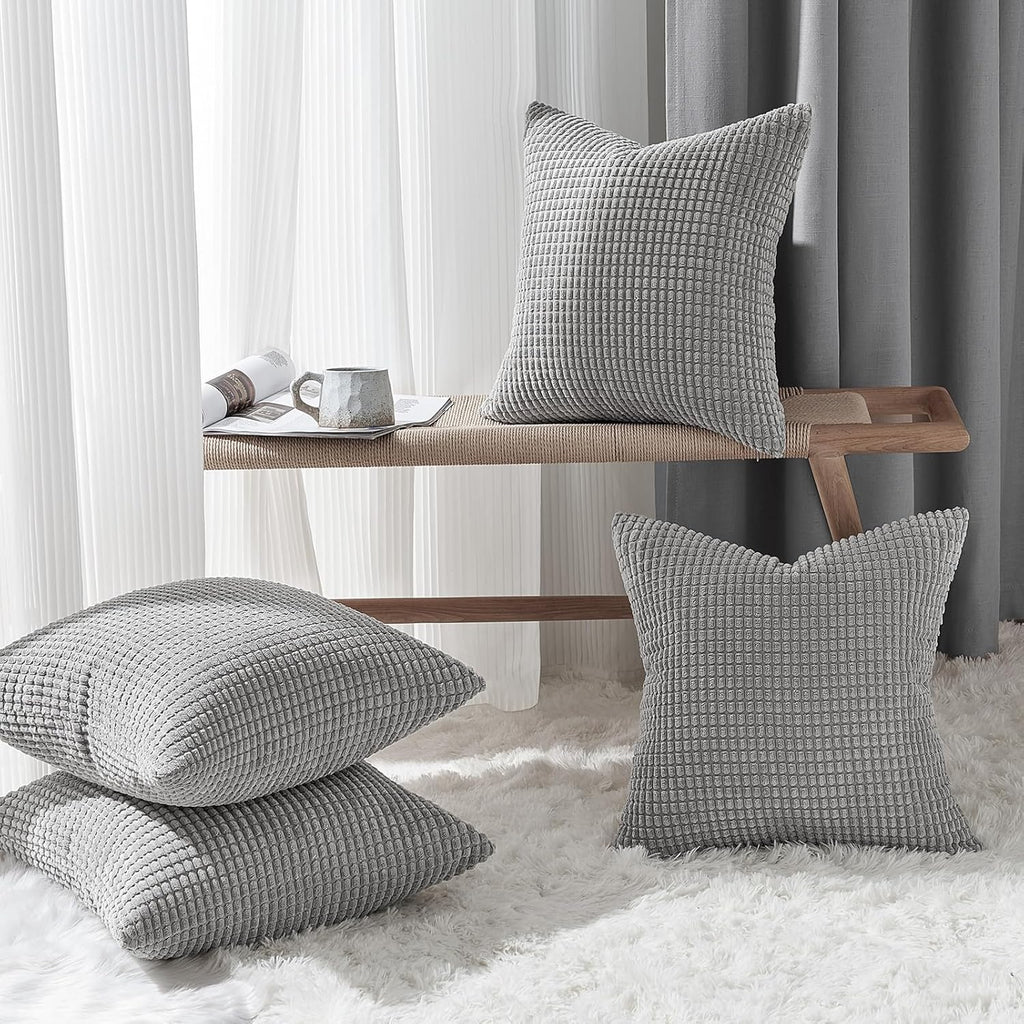 Throw Pillows Covers for Couch, Decorative Fluffy Corduroy Cushion Cover 4 PCS
