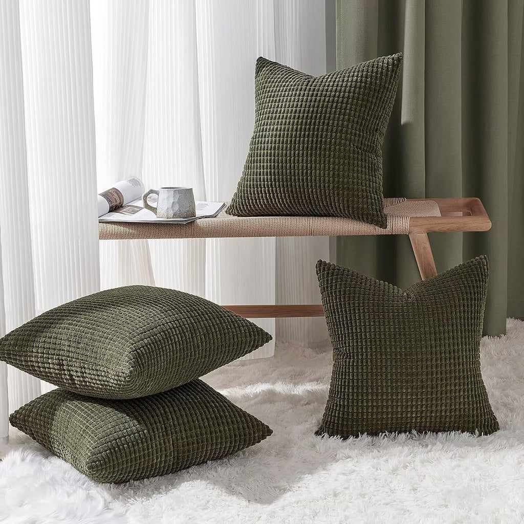 Throw Pillows Covers for Couch, Decorative Fluffy Corduroy Cushion Cover 4 PCS