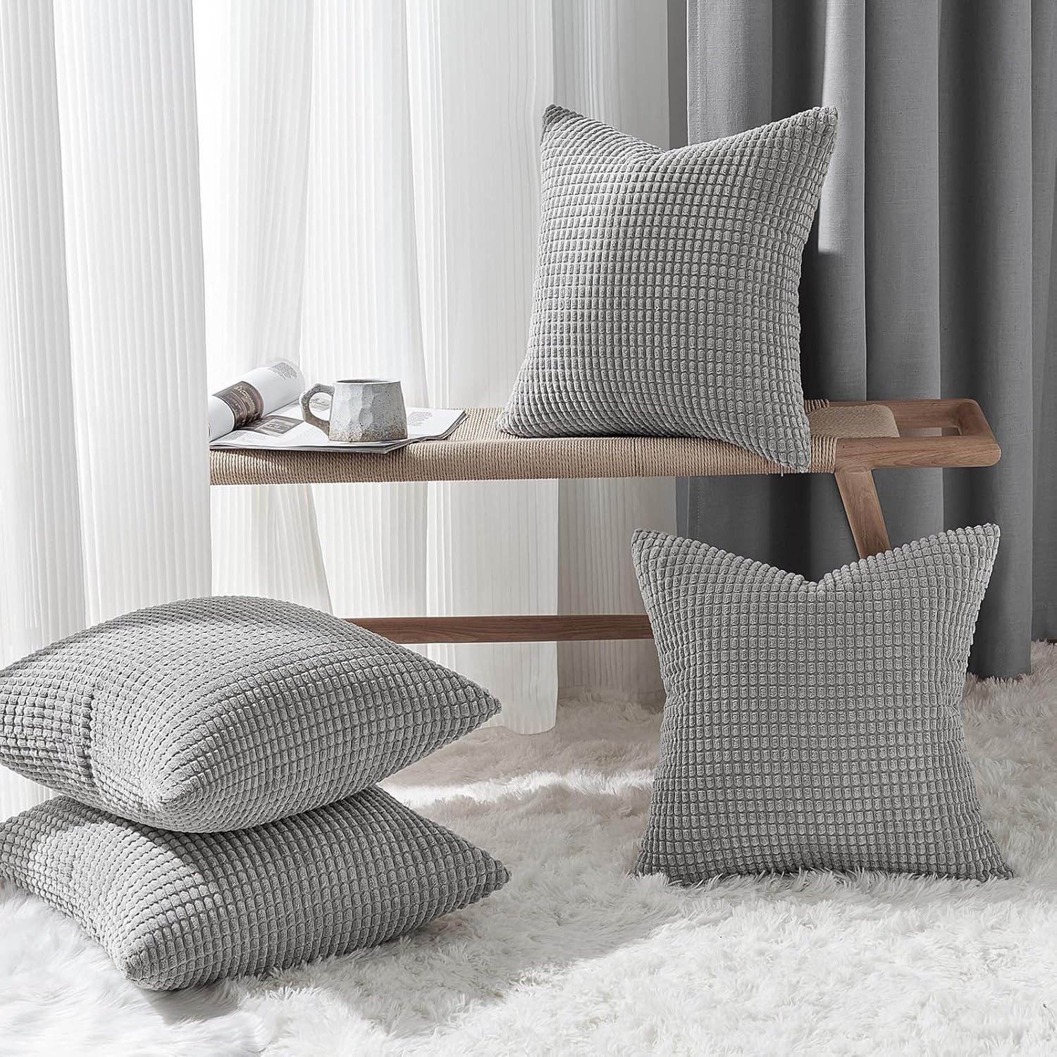 Throw Pillows Covers for Couch, Decorative Fluffy Corduroy Cushion Cover 4 PCS