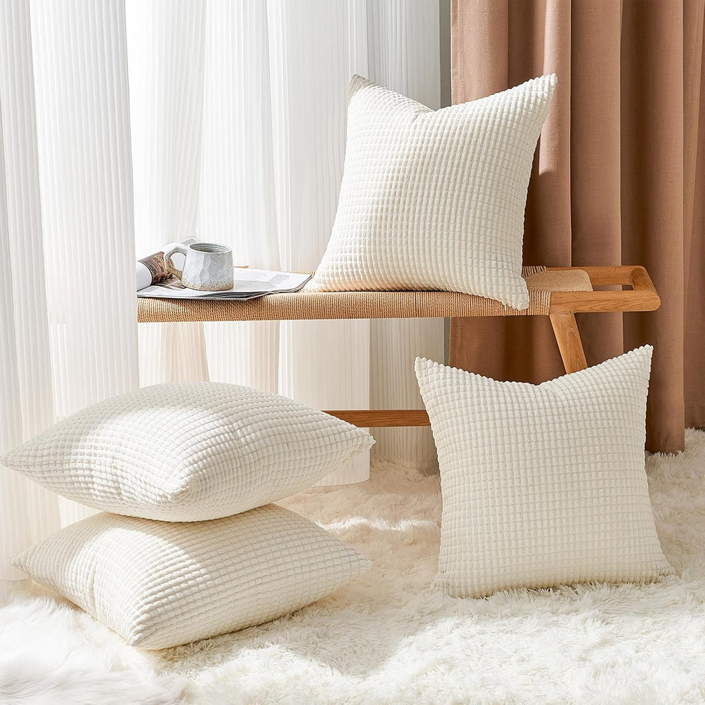Throw Pillows Covers for Couch, Decorative Fluffy Corduroy Cushion Cover 4 PCS