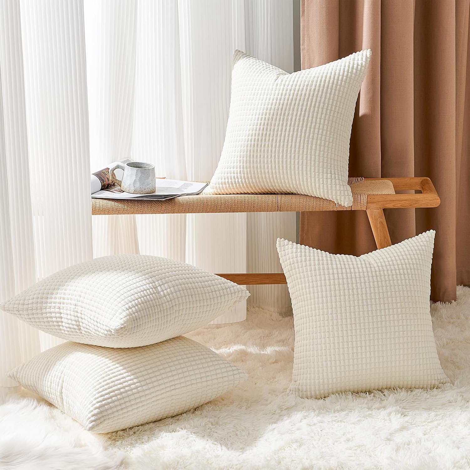 Throw Pillows Covers for Couch, Decorative Fluffy Corduroy Cushion Cover 4 PCS