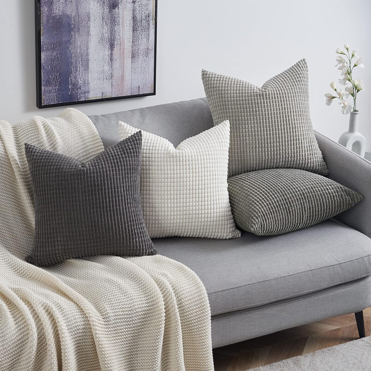 Throw Pillows Covers for Couch, Decorative Fluffy Corduroy Cushion Cover 4 PCS