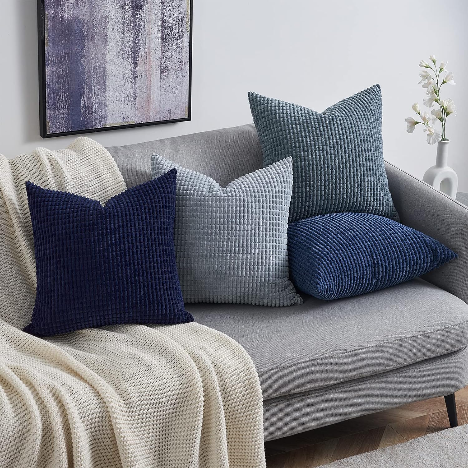 Throw Pillows Covers for Couch, Decorative Fluffy Corduroy Cushion Cover 4 PCS