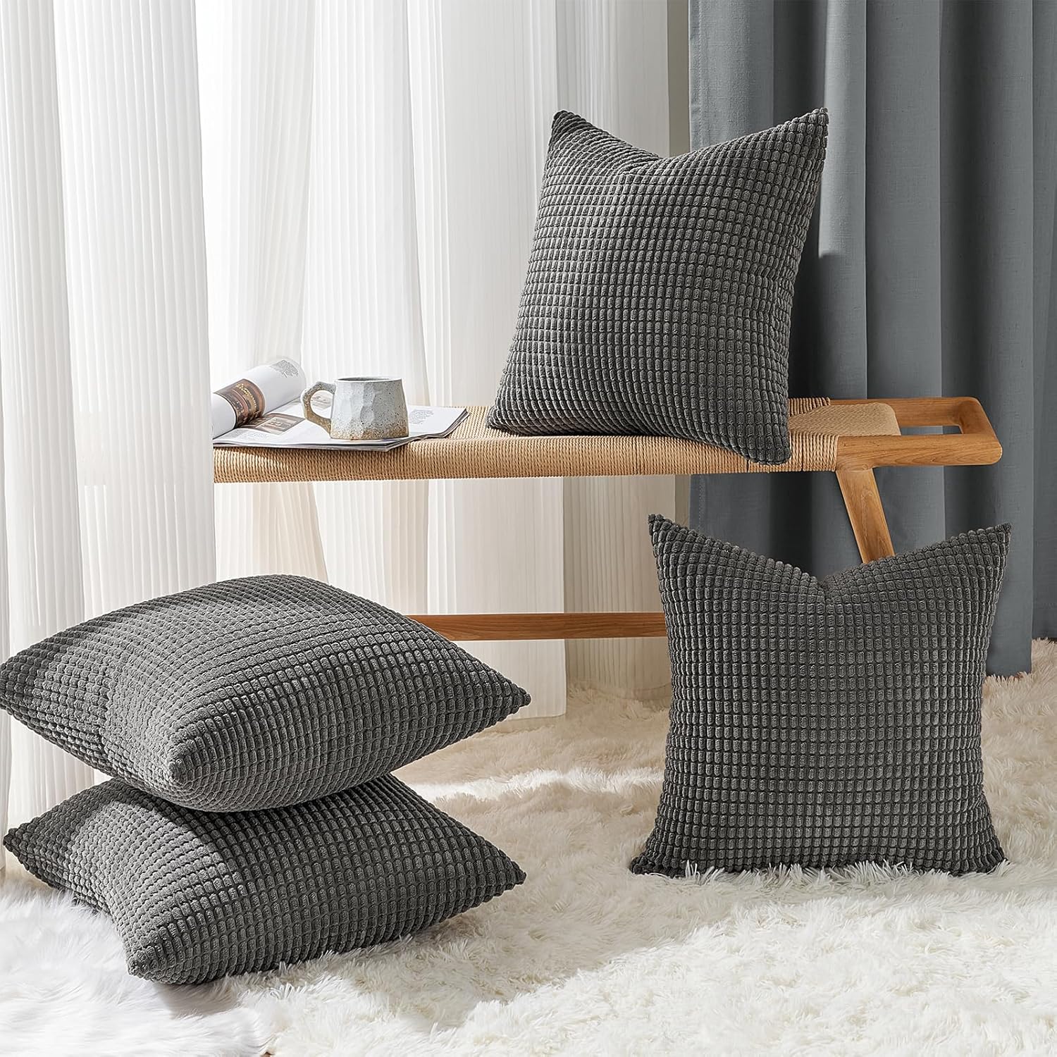 Throw Pillows Covers for Couch, Decorative Fluffy Corduroy Cushion Cover 4 PCS