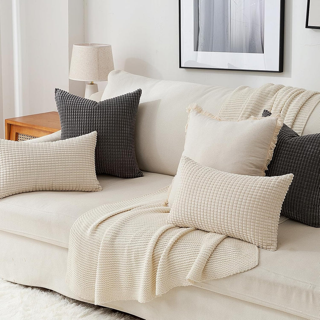 Throw Pillows Covers for Couch, Decorative Fluffy Corduroy Cushion Cover 4 PCS