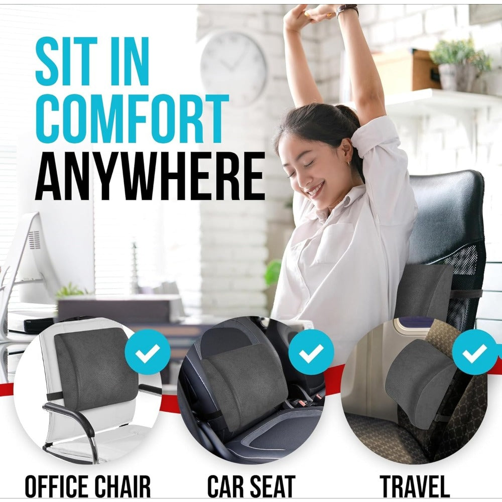 Ergonomic Lumbar Support Pillow with - Posture-Correcting Back Cushion for Office Chair, Car Seat, Gaming Desk - with Adjustable Strap, Lightweight & Portable for Home, Travel, or - Gray Lumbar Cushion, Home Seating Comfort, Sleek Design, Durable