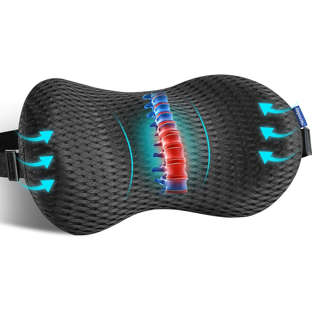 Ergonomic Lumbar Support Pillow for Office Chair & Car - Posture-Correcting Back Cushion with Spinal Alignment, Lower Back Relief, Desk, Gaming Chair - Non-Slip Base, No Power Needed - Ideal for Home, Office, Travel - Black, Backrest Pillow, Contoured