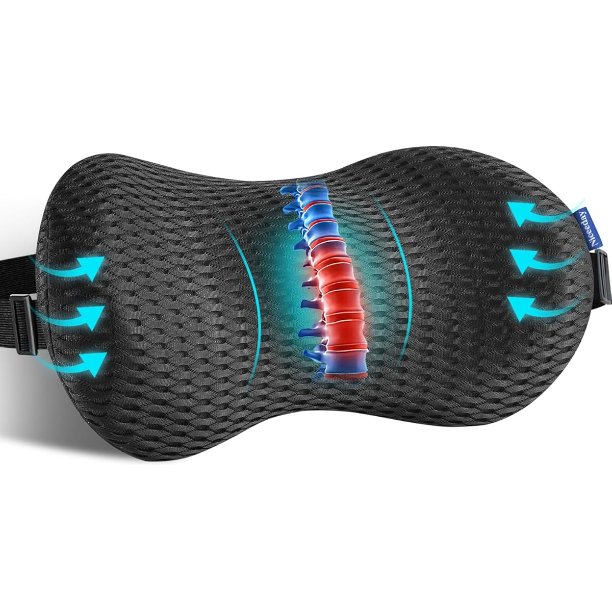 Ergonomic Lumbar Support Pillow for Office Chair & Car - Posture-Correcting Back Cushion with Spinal Alignment, Lower Back Relief, Desk, Gaming Chair - Non-Slip Base, No Power Needed - Ideal for Home, Office, Travel - Black, Backrest Pillow, Contoured