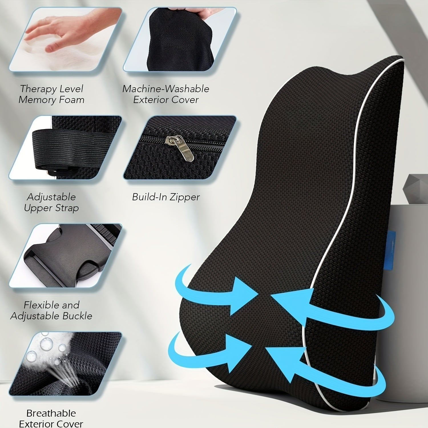 Lumbar Support Pillow for Office Chair, Memory Foam Cushion with Updated 3D Mesh Cover for Back Ideal for Computer/Desk Chair, Car Seat, Gaming Chair, Recliner