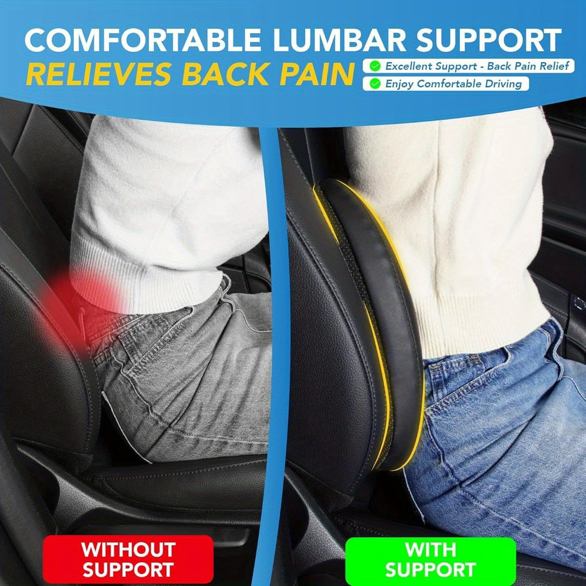 Ergonomic Lumbar Support Pillow for Lower Back - Posture-Correcting Cushion with, Car, Office Chair, Wheelchair - Lower Back Relief, Driving, Home & Travel - Machine Washable - Black, Backrest Pillow, Contoured Design, Durable Construction, Long Sitting