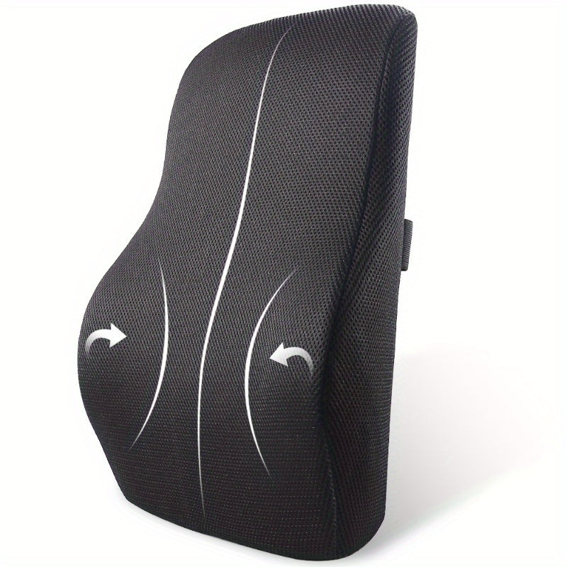 Ergonomic Lumbar Support for Car & Office Seats - Slow Rebound Posture Corrector with Breathable Mesh, Black, Hand Wash Only, Back Rest for Long Sitting, Contoured Design, Polyester Fabric
