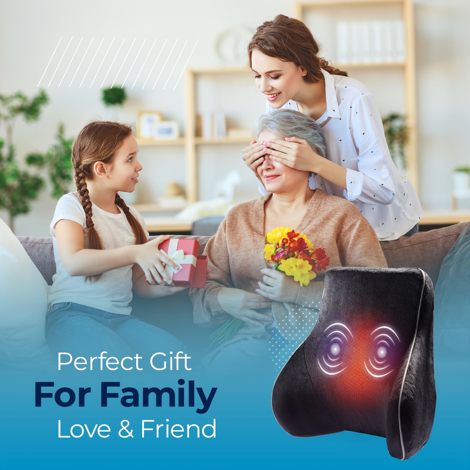 Comfier Back Lumbar Support Pillow For Office Chair, Chair Pillow For Back Support With 3 Vibration Modes & 2 Heat Levels, Father'S Day And Mother'S Day Gift, Perfect Birthday Gift For Men And Women