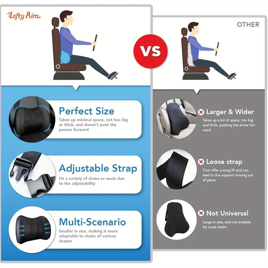 Ergonomic Lumbar Support Pillow for Lower Back - Posture-Correcting Cushion with, Car, Office Chair, Wheelchair - Lower Back Relief, Driving, Home & Travel - Machine Washable - Black, Backrest Pillow, Contoured Design, Durable Construction, Long Sitting