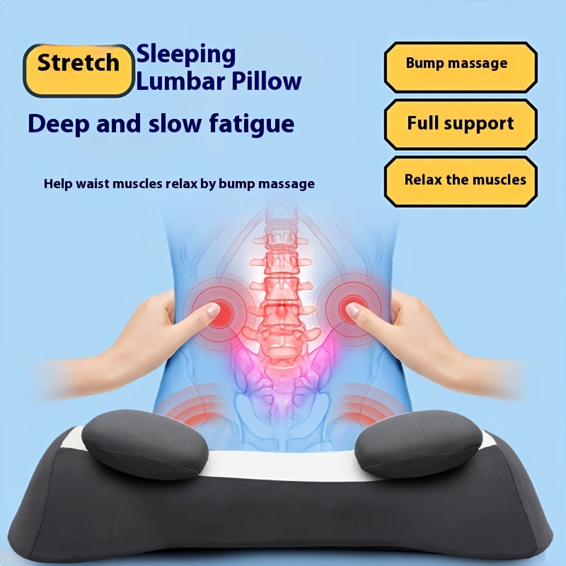 Ergonomic 3D Contoured Lumbar Support Pillow - Removable Washable Magnetic Cover with Heat Relax, Dual Use for Office Chair & Bed, White Geometric Design, No Power Needed