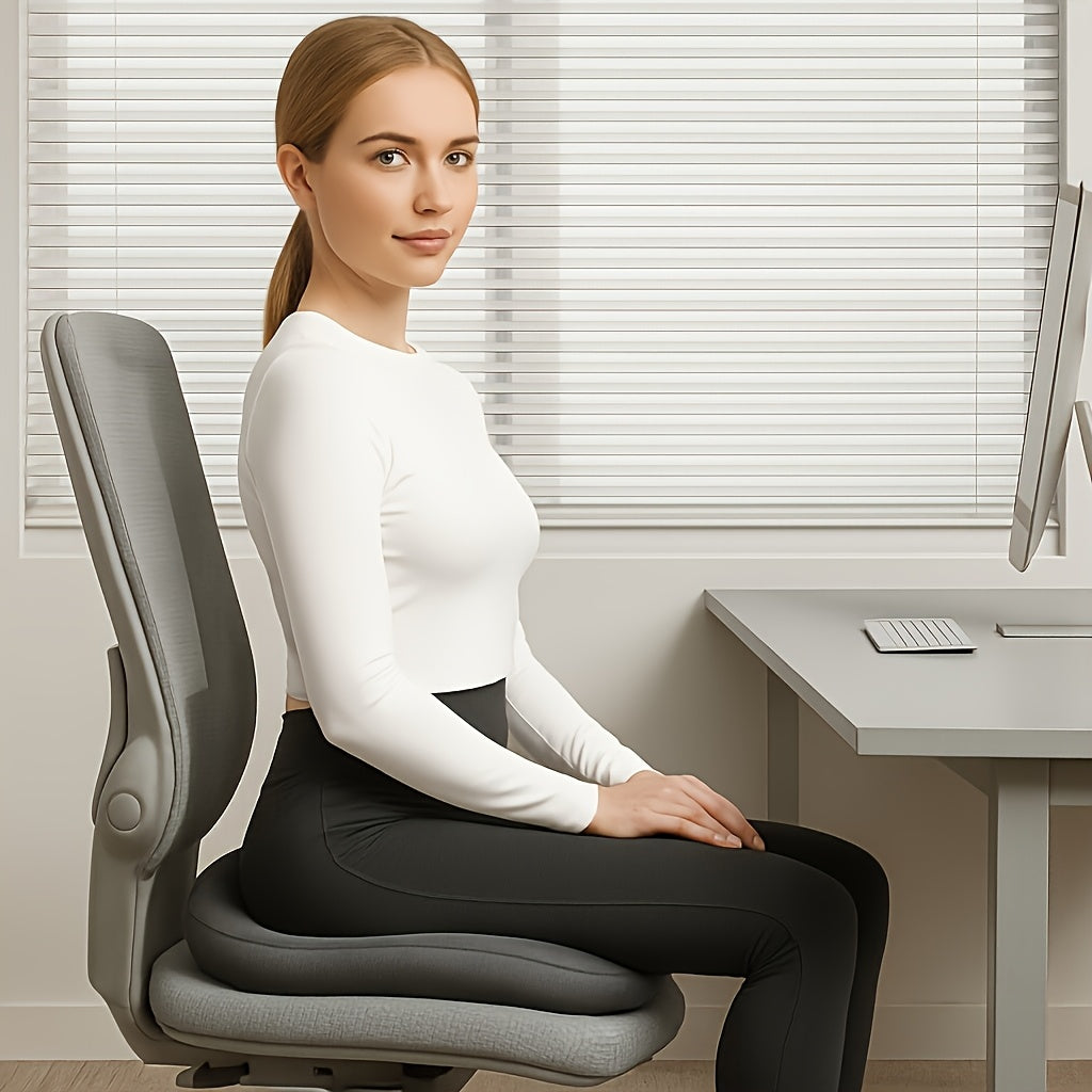 10-Hour Posture-Correcting Office Chair Cushion with Adjustable Lumbar & Buttocks Support - Ergonomic Seat Cushion for Lower Back Pain Relief, Desk, Home Office - Lightweight & Portable, Polyester Fiber - Compatible with All Chairs (No Power Needed), Seat