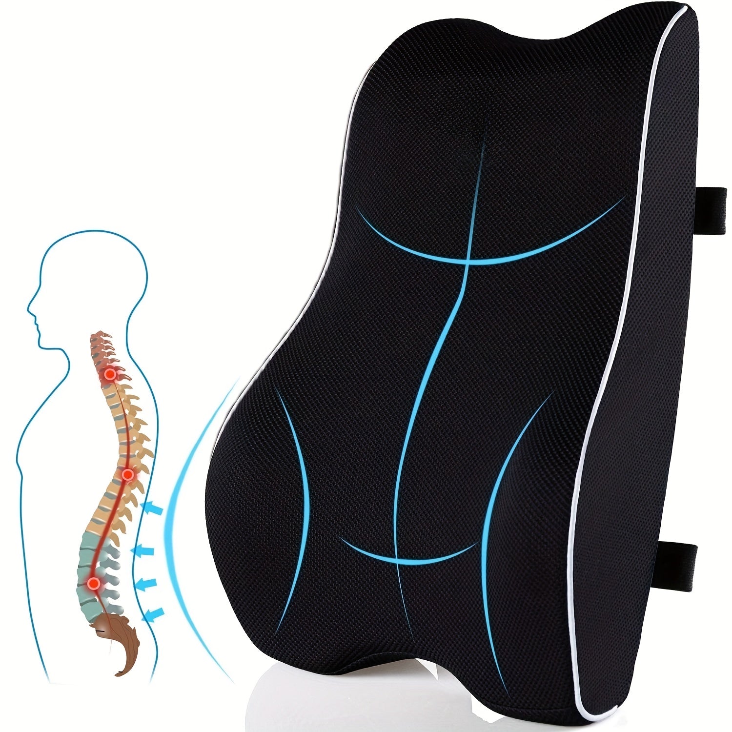 Lumbar Support Pillow for Office Chair, Memory Foam Cushion with Updated 3D Mesh Cover for Back Ideal for Computer/Desk Chair, Car Seat, Gaming Chair, Recliner