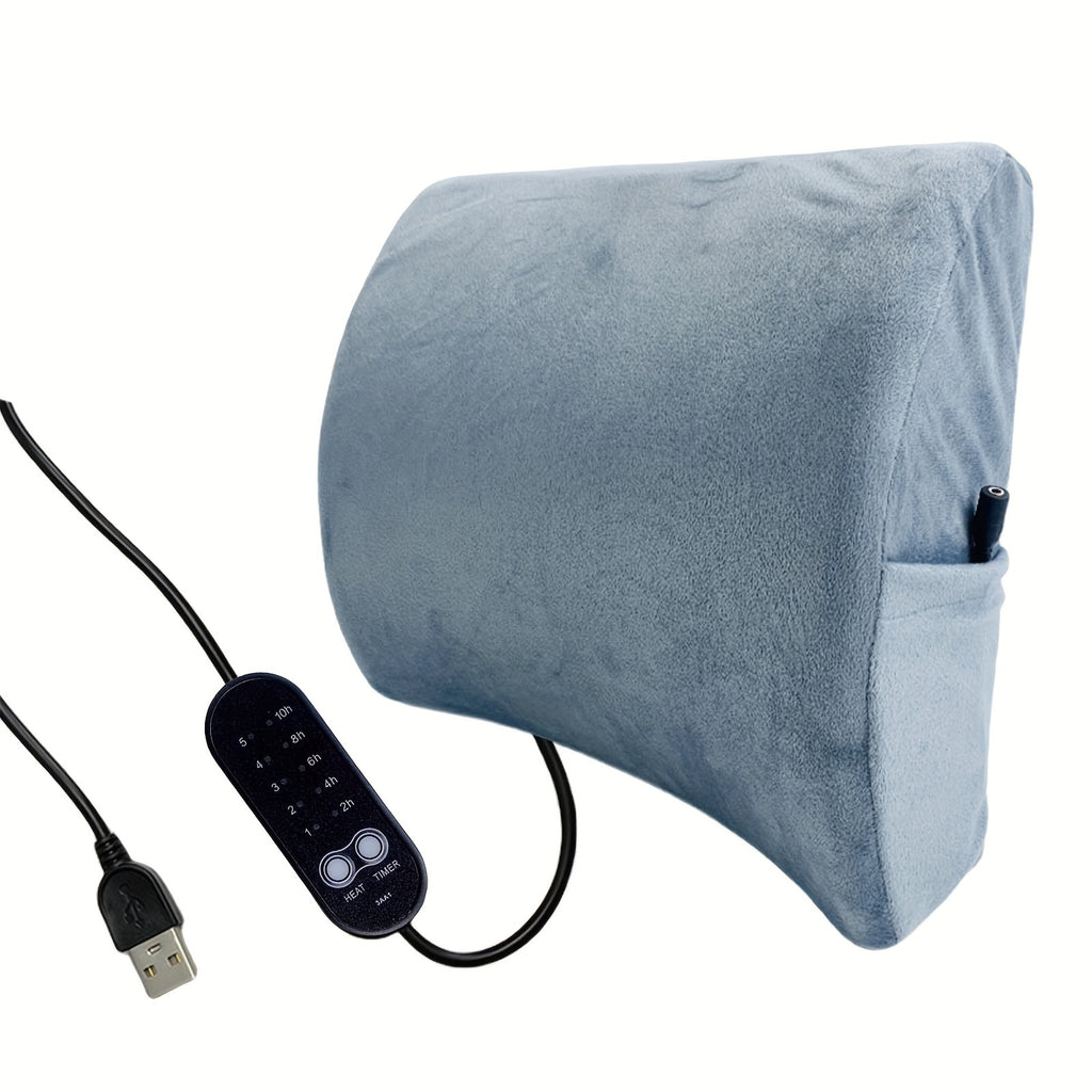 Ergonomic USB-Powered Lumbar Support Pillow with Memory Foam - 5 Heat Levels & Timer Settings, Breathable Polyester Cover for Office Chair
