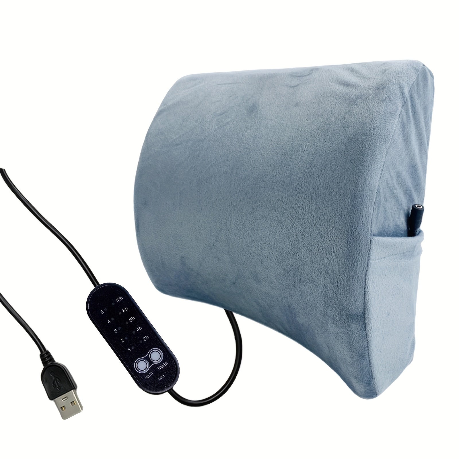 Ergonomic USB-Powered Lumbar Support Pillow with Memory Foam - 5 Heat Levels & Timer Settings, Breathable Polyester Cover for Office Chair