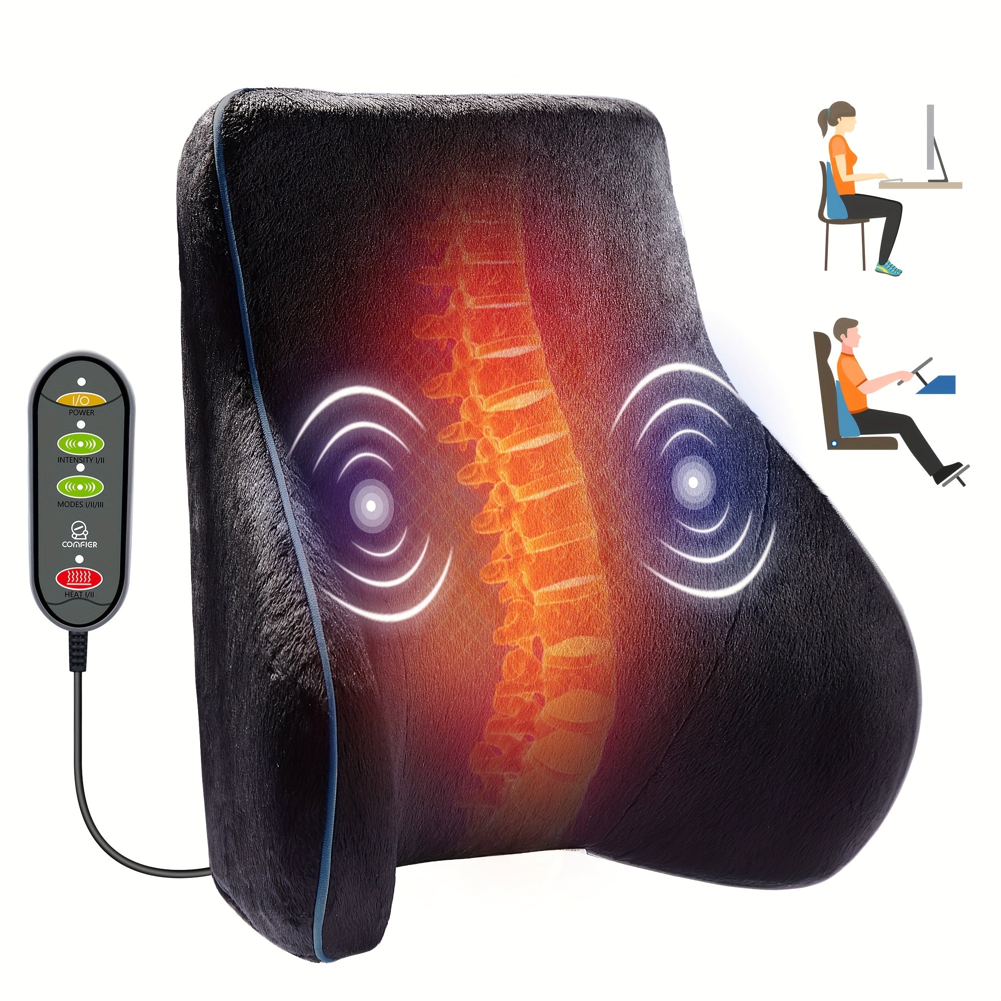 Comfier Back Lumbar Support Pillow For Office Chair, Chair Pillow For Back Support With 3 Vibration Modes & 2 Heat Levels, Father'S Day And Mother'S Day Gift, Perfect Birthday Gift For Men And Women
