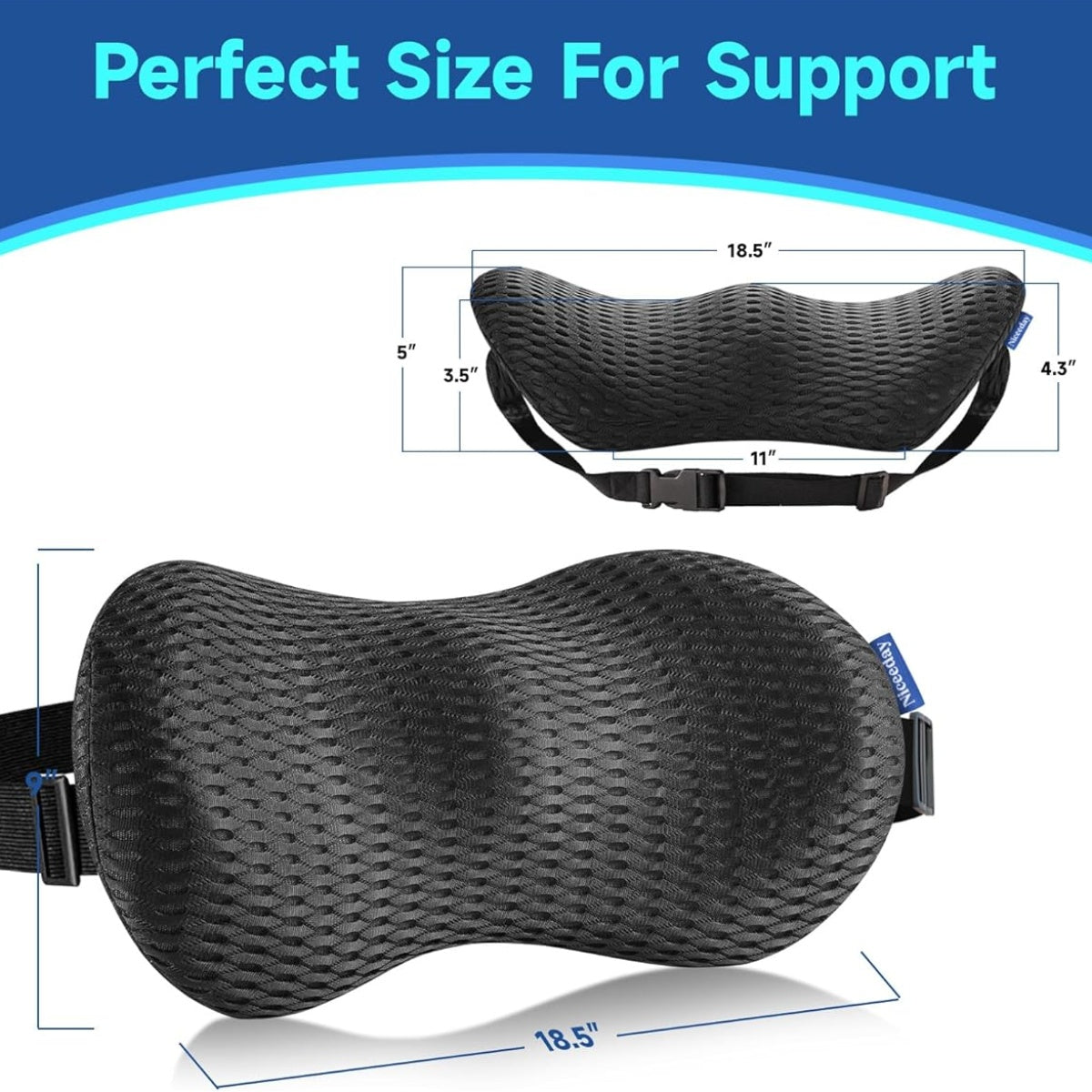 Ergonomic Lumbar Support Pillow for Office Chair & Car Back Support - Cushion with Adjustable Straps, Lower Back Relief, Black, Hand Wash Only, Ideal for Gaming & Desk Chairs, Backrest Pillow, Comfortable Seating, Contoured Design, Durable Construction
