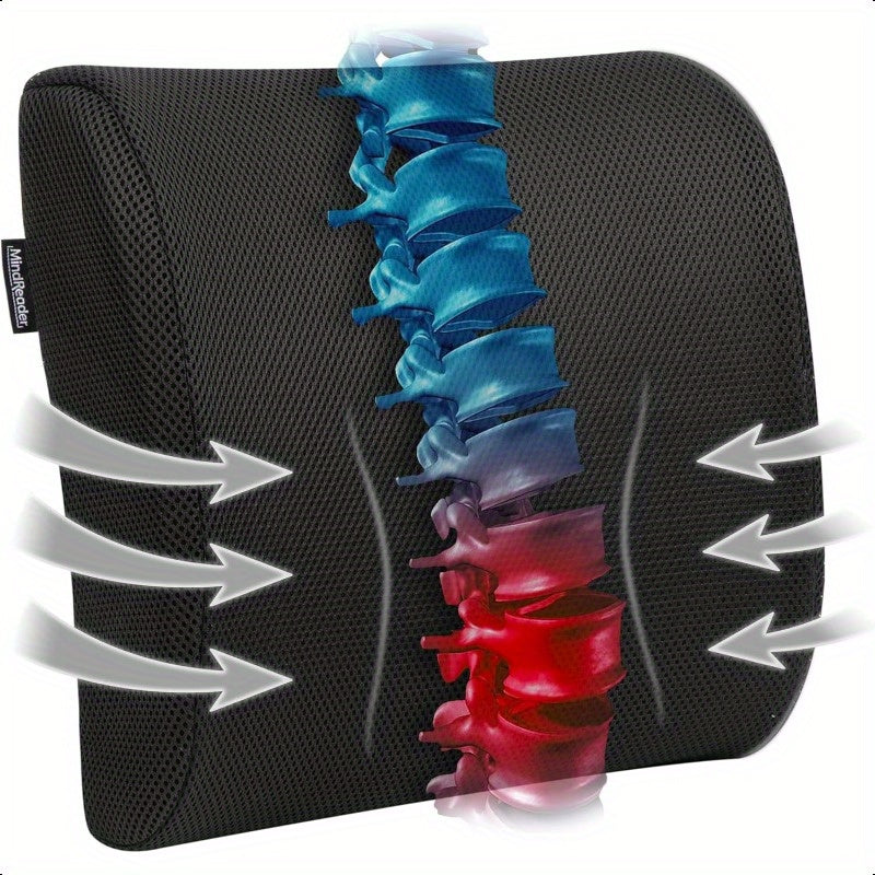 Ergonomic Lumbar Support Cushion for Office Chair & Car Seat - Memory Foam AirCloud Technology Posture Corrector with Breathable Mesh Cover & Adjustable Strap, Orthopedic Back Pain Relief, Lightweight Travel Design, 13.5"L x 4"W x 12.25"H (Black), Lumbar