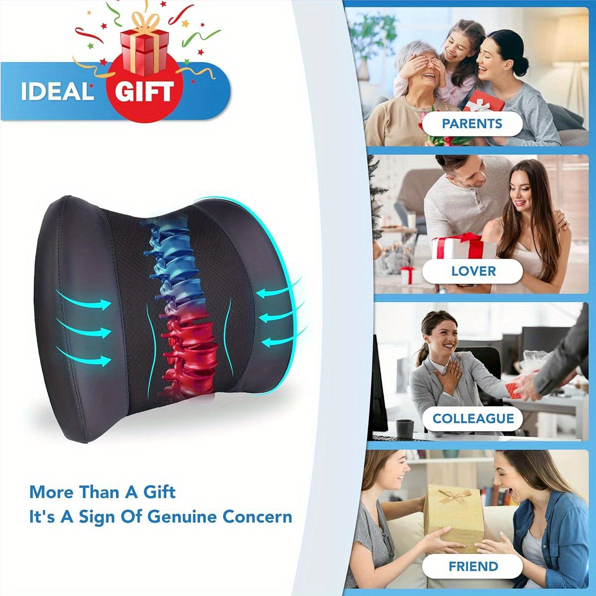 Ergonomic Lumbar Support Pillow for Lower Back - Posture-Correcting Cushion with, Car, Office Chair, Wheelchair - Lower Back Relief, Driving, Home & Travel - Machine Washable - Black, Backrest Pillow, Contoured Design, Durable Construction, Long Sitting