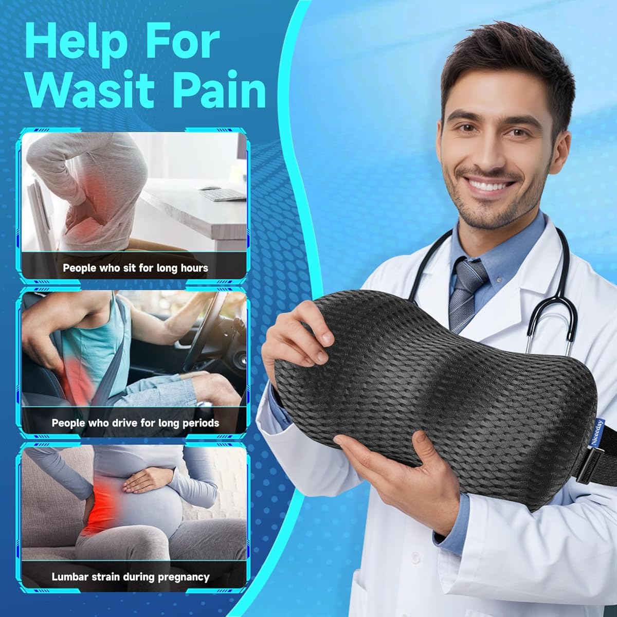 Ergonomic Lumbar Support Pillow for Office Chair & Car Back Support - Cushion with Adjustable Straps, Lower Back Relief, Black, Hand Wash Only, Ideal for Gaming & Desk Chairs, Backrest Pillow, Comfortable Seating, Contoured Design, Durable Construction