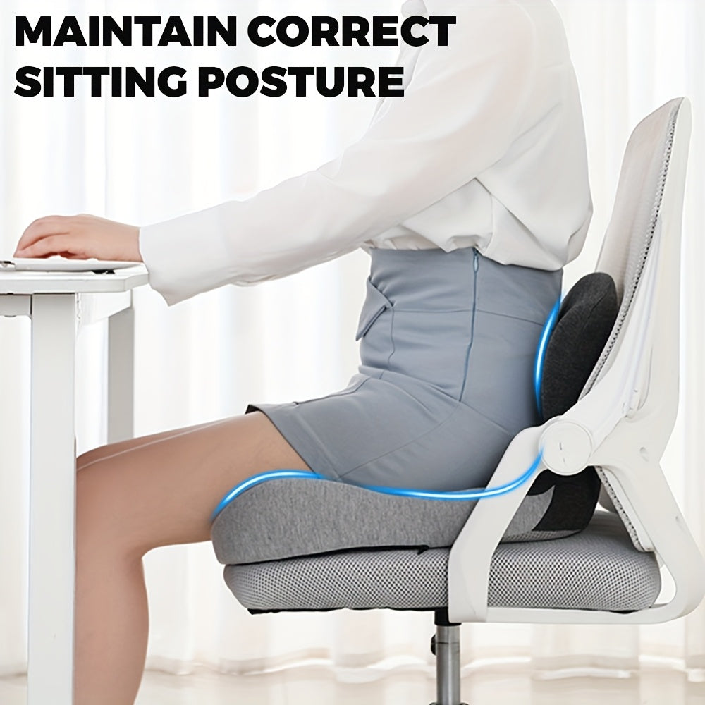 1pc Ergonomic Lumbar Support Cushion with Core - Posture-Correcting Backrest Pillow for Office Chair, Car Seat & Gaming, Removable Cover, Machine Washable, Grey - Ideal Gift for Drivers & Gamers, Contoured Design, Soft Cushioning, Long Sitting Comfort,