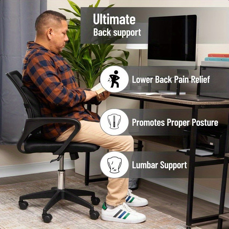 Ergonomic Lumbar Support Cushion for Office Chair & Car Seat - Memory Foam AirCloud Technology Posture Corrector with Breathable Mesh Cover & Adjustable Strap, Orthopedic Back Pain Relief, Lightweight Travel Design, 13.5"L x 4"W x 12.25"H (Black), Lumbar