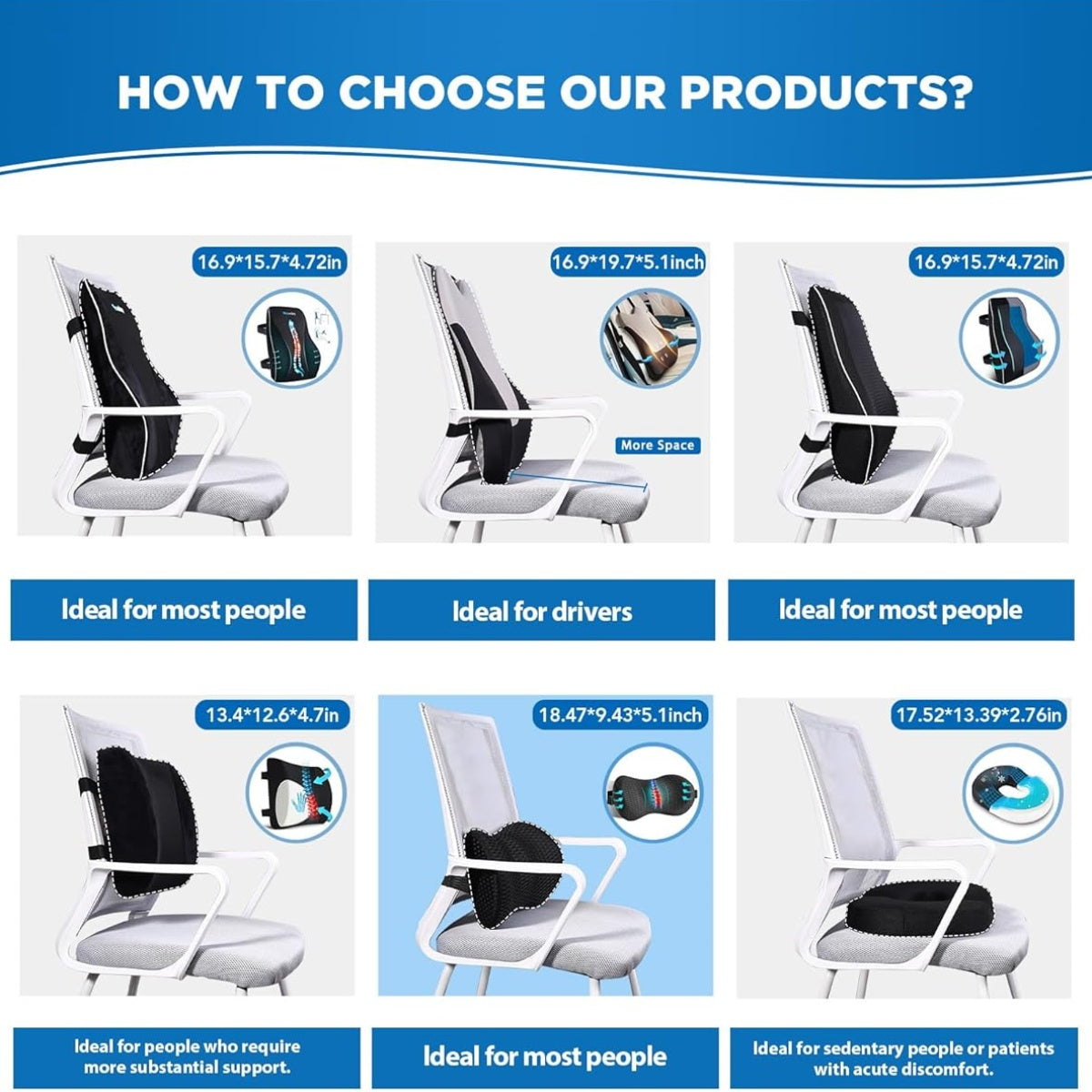 Ergonomic Lumbar Support Pillow for Office Chair & Car - Posture-Correcting Back Cushion with Spinal Alignment, Lower Back Relief, Desk, Gaming Chair - Non-Slip Base, No Power Needed - Ideal for Home, Office, Travel - Black, Backrest Pillow, Contoured
