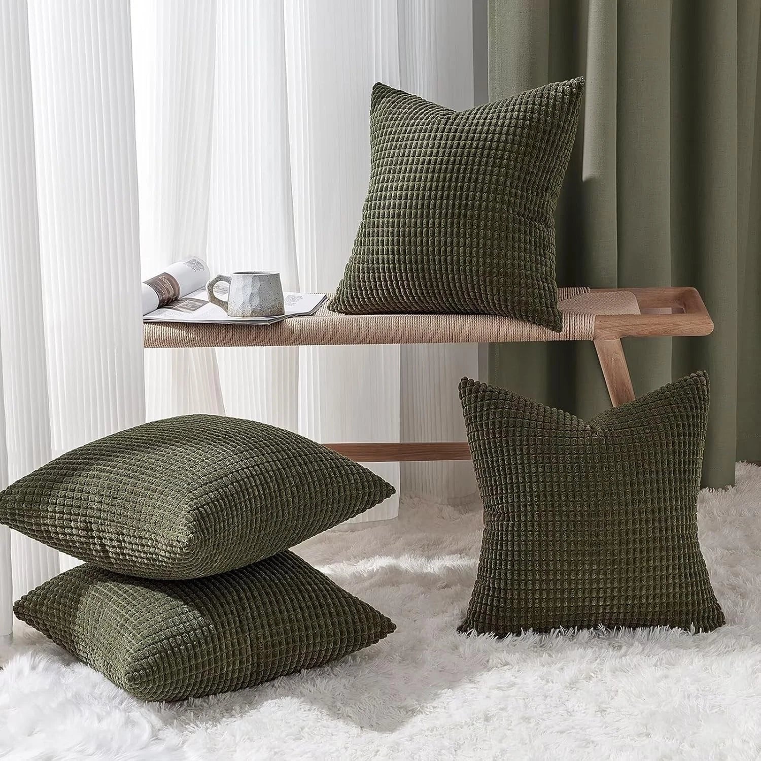 Throw Pillows Covers for Couch, Decorative Fluffy Corduroy Cushion Cover 4 PCS
