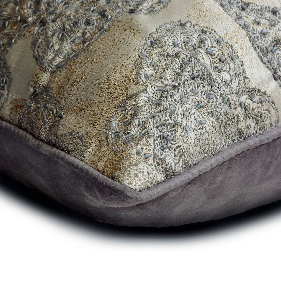 Couch Pillow Case Grey 16"x16", Bed Decor Silk Abstract - Paisley Elegance