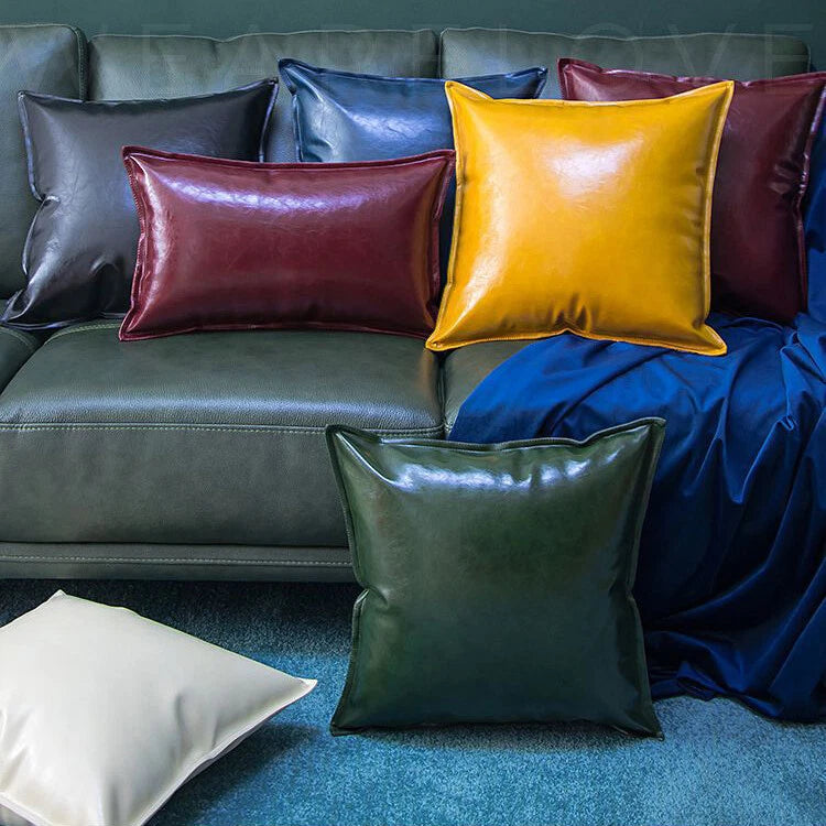 Faux Leather Throw Pillow Case Square Luxury Cushion Covers Bar Sofa Home Decor