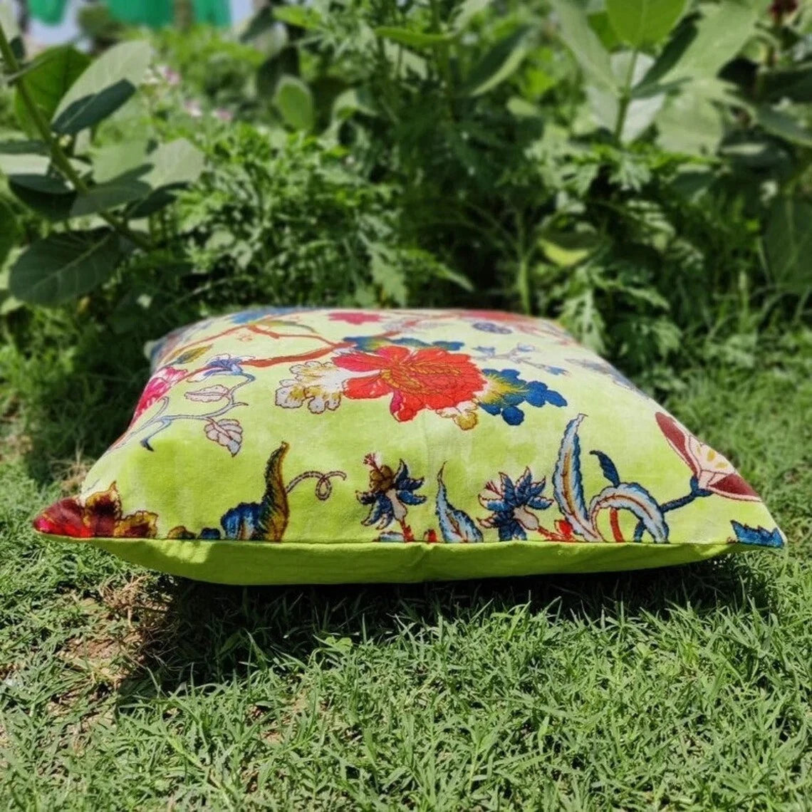 Indian Green Floral Velvet Cushion Cover Home Decor Sofa Decor Pillow Case Cover