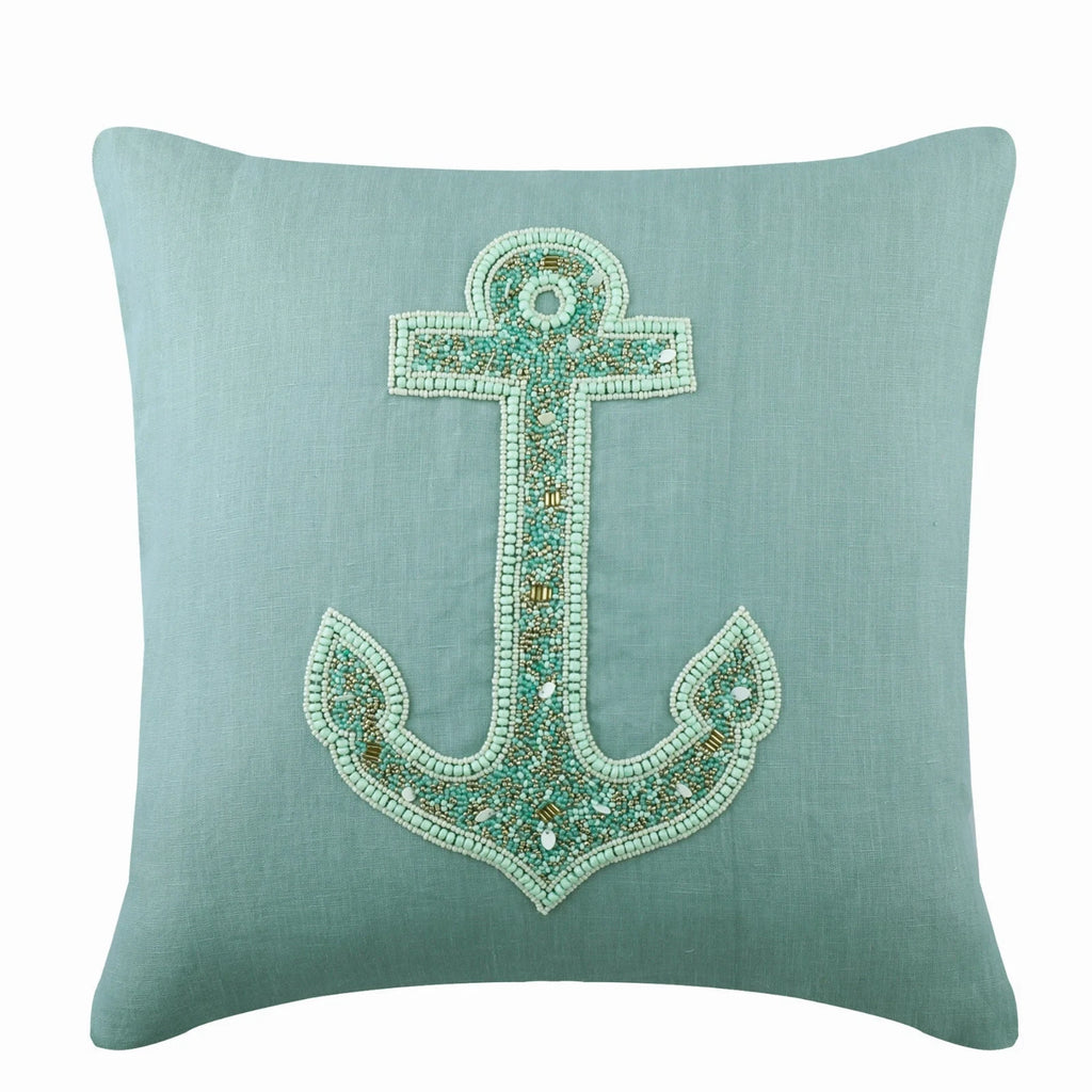 Decorative Sofa Pillow Case Blue 16"x16", Bed Decor Linen Fabric - Lost Anchor