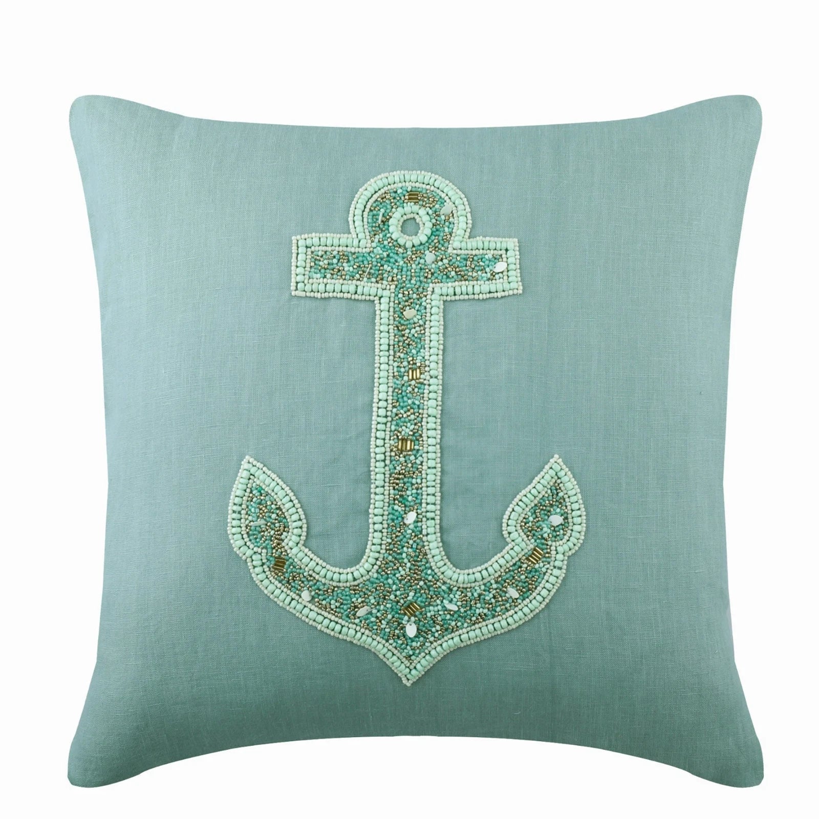 Decorative Sofa Pillow Case Blue 16"x16", Bed Decor Linen Fabric - Lost Anchor