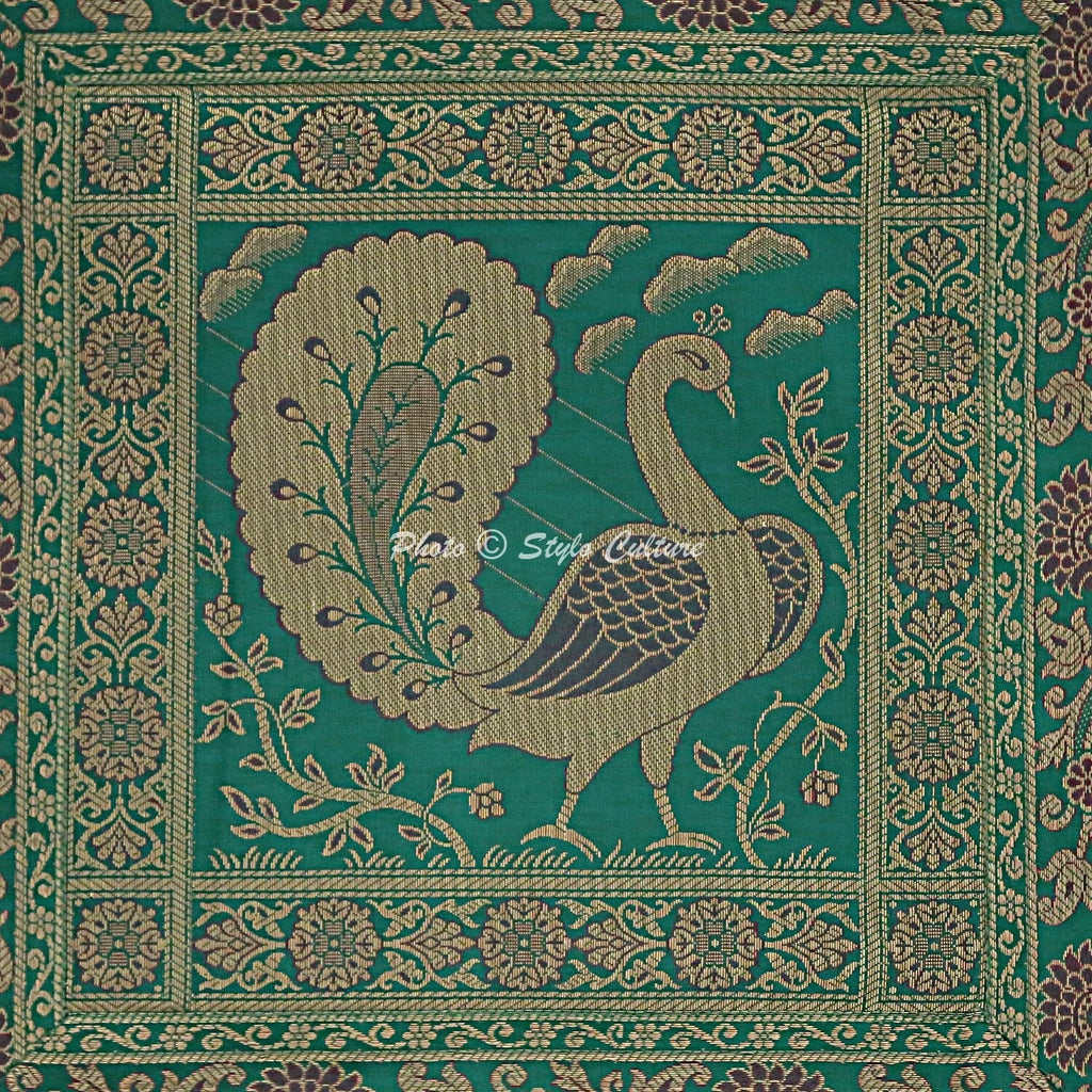 Indian Brocade Sofa Cushion Cover Handmade Peacock Pillow Case Cover Throw 12"