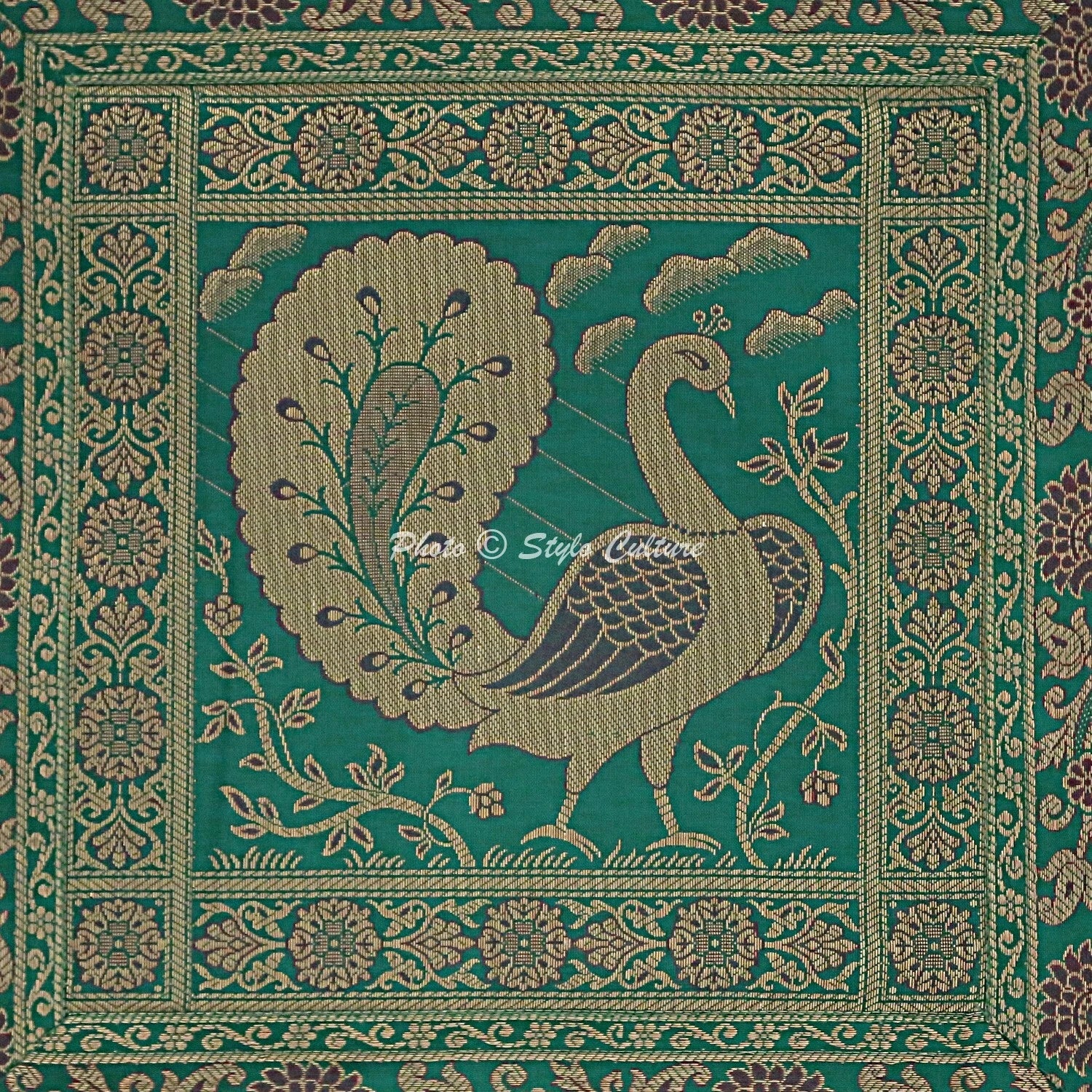 Indian Brocade Sofa Cushion Cover Handmade Peacock Pillow Case Cover Throw 12"
