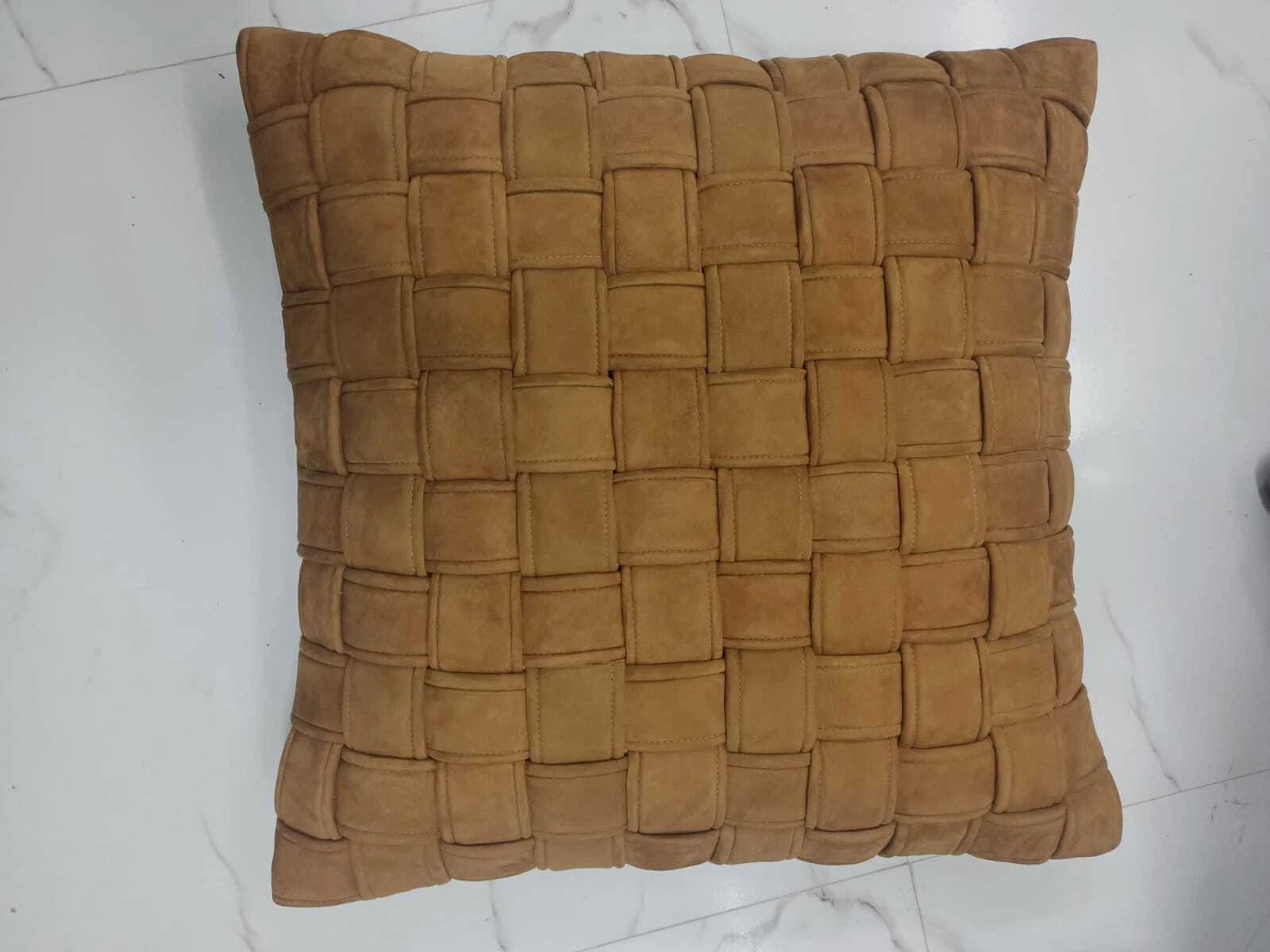 Tan Brown Woven Lamb Suede Leather Cushion Cover, Sofa & Bed Throw Pillow Cover