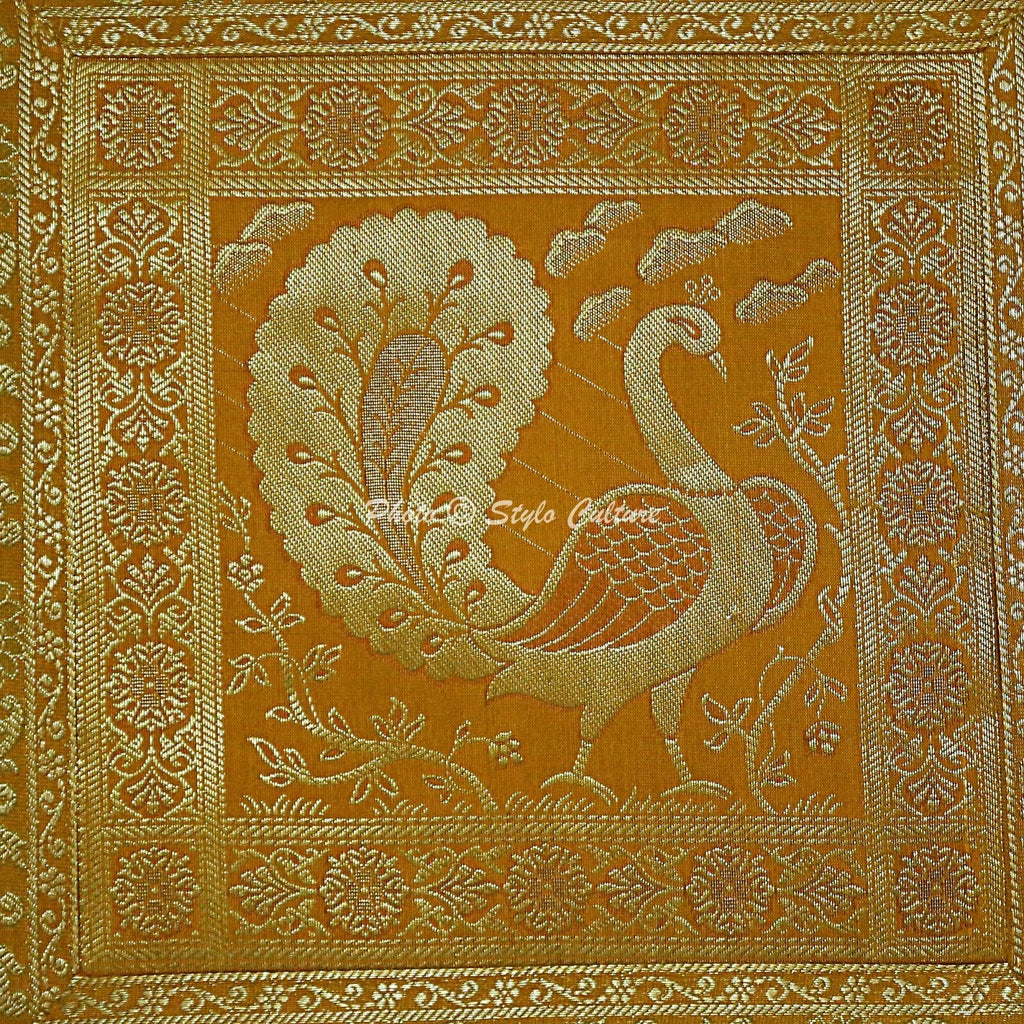 Indian Brocade Sofa Cushion Cover Handmade Peacock Pillow Case Cover Throw 12"