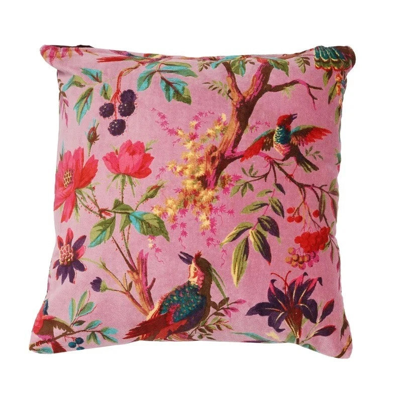 Indian Pink Bird Velvet Cushion Cover Home Decor Sofa Decor Pillow Case Cover AU