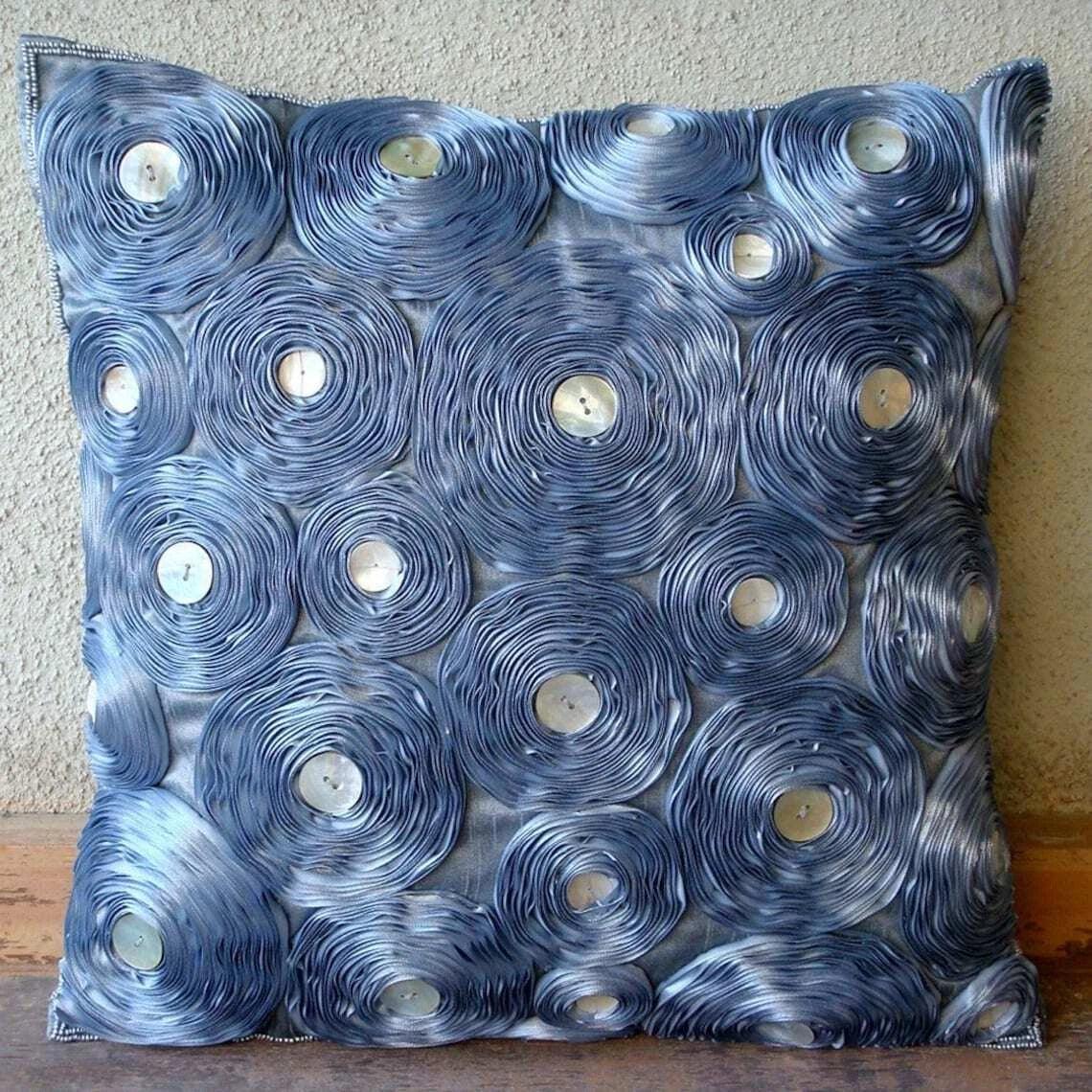 Decorative Sofa Cushion Cover Grey 16"x16", Bed Decor Silk - Vintage Paradise