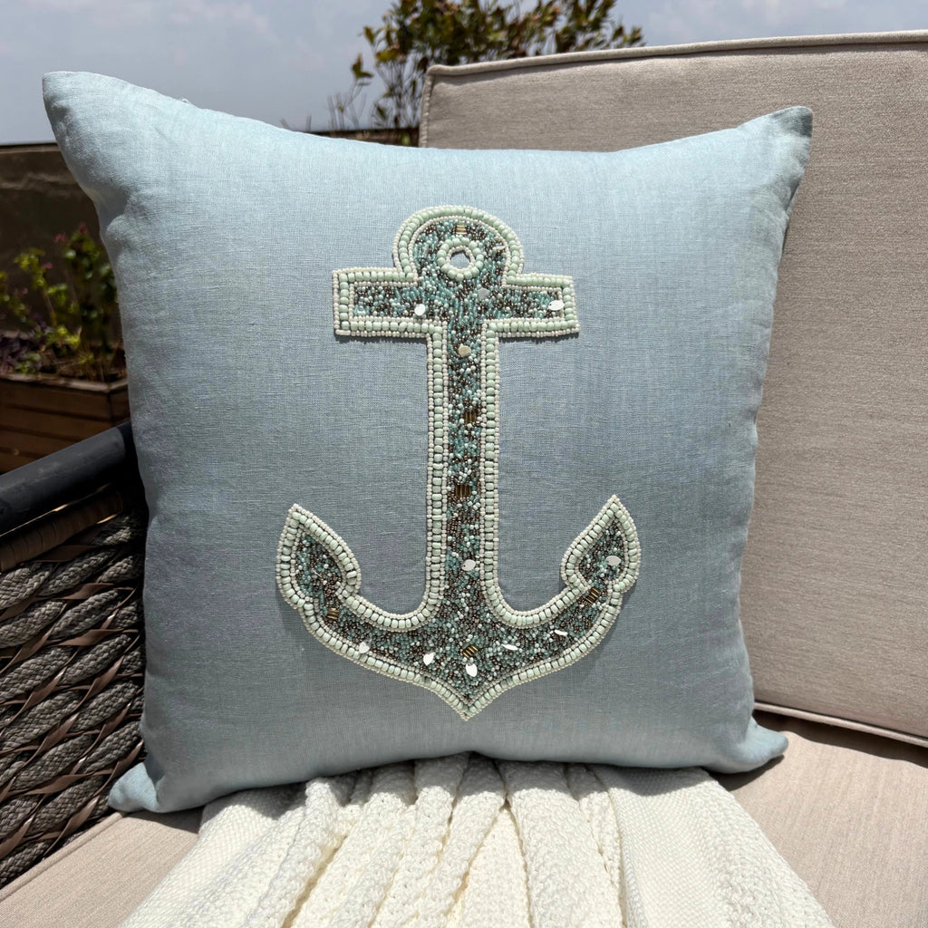 Decorative Sofa Pillow Case Blue 16"x16", Bed Decor Linen Fabric - Lost Anchor