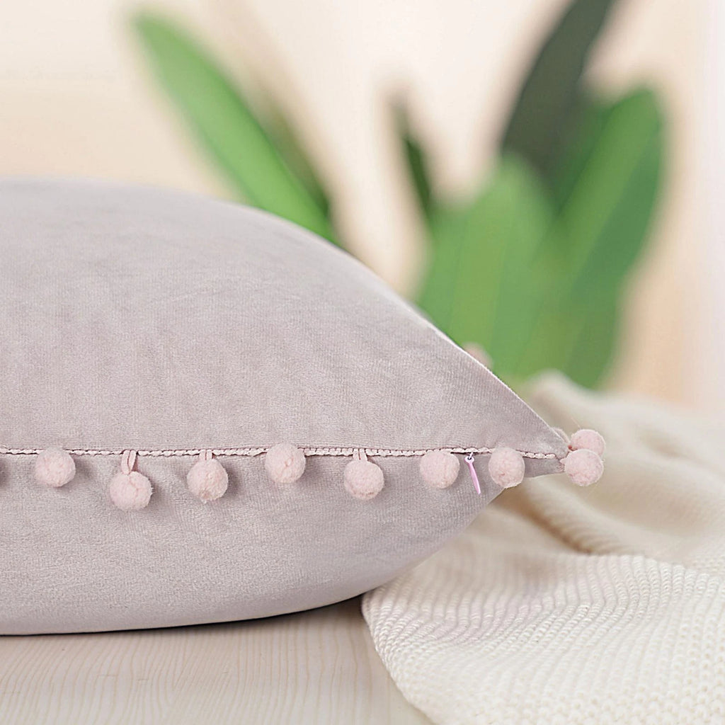 Velvet Pillow Cover with Pompoms for Sofa Bed 2PCS